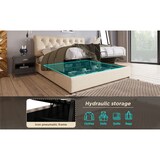 thumbnail of Polsterbett 140x200 cm mit verstellbarem Kopfteil und hydraulischem Stauraum – modernes Design in natürlichem Leinen