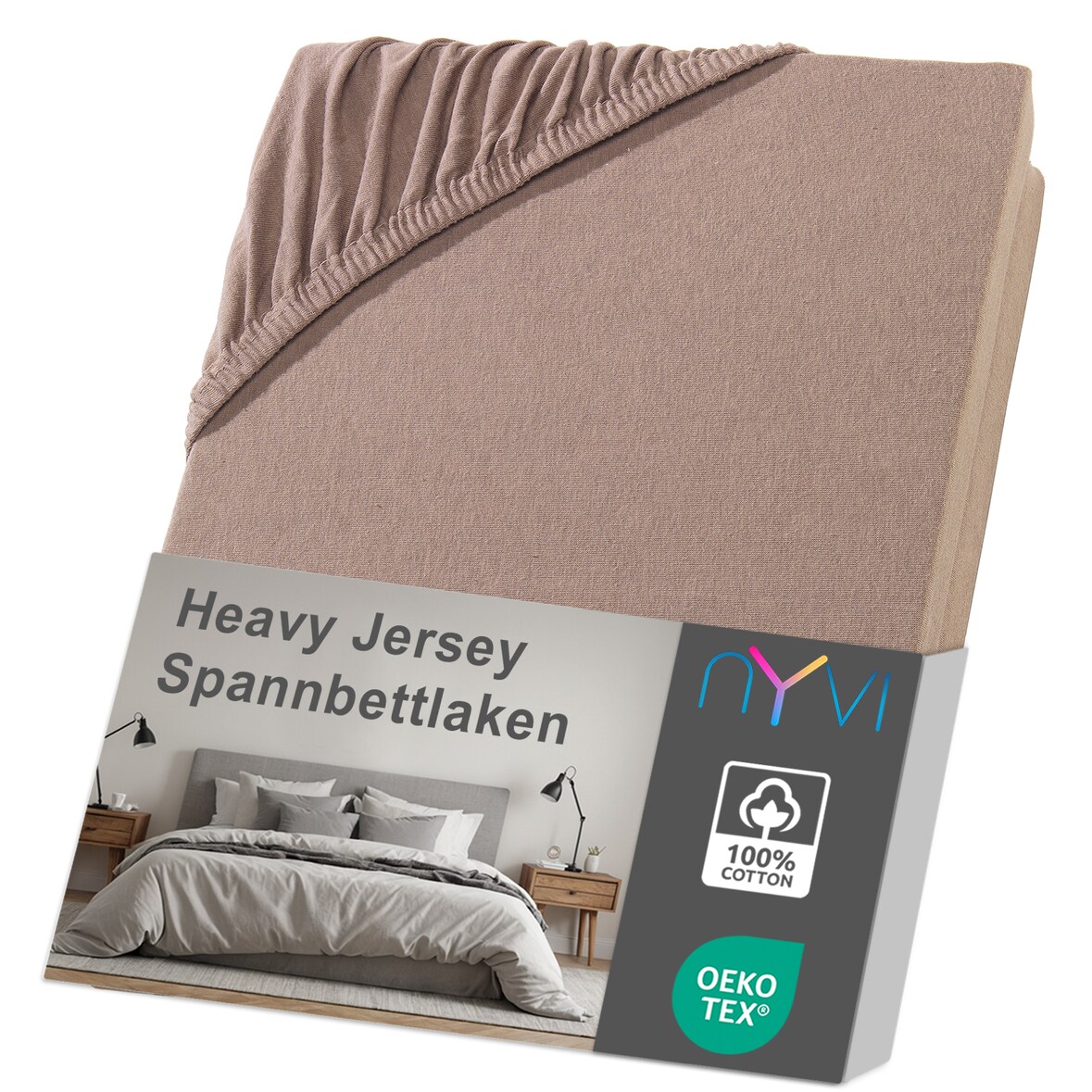 Spannbettlaken DreamScience Heavy Jersey  - Spannbetttuch, Formstabil, 160g/m², Rundum-Gummizug, Bügelfrei 140x200 - 160x200 + 15 cm Topper nougat