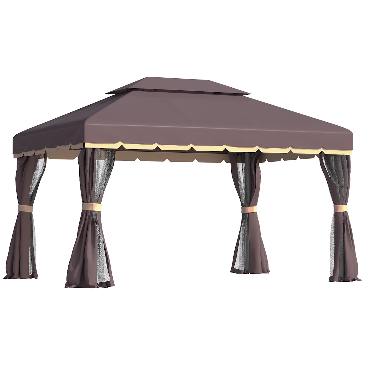 Gazebo da Giardino con Doppio Tetto e Zanzariera in Poliestere Caffè 2.9x3.9m