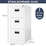 thumbnail of Hängeregisterschrank abschließbar TION - 3 Schubladen mit Schloss | Aktenschrank Büroschrank aus Stahl Metallschrank, 102x46x62cm Weiß