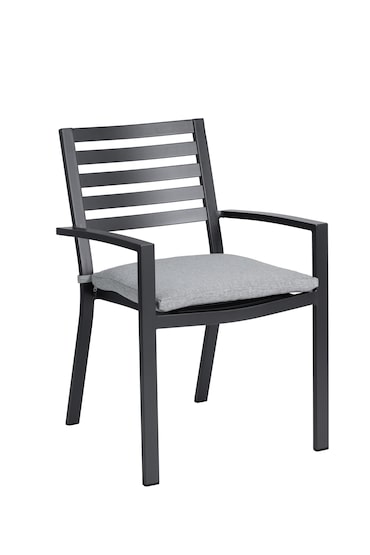 METRO PROFESSIONAL Cadeira empilhável com apoios para os braços, incl. almofada, alumínio/poliéster, cinzento escuro