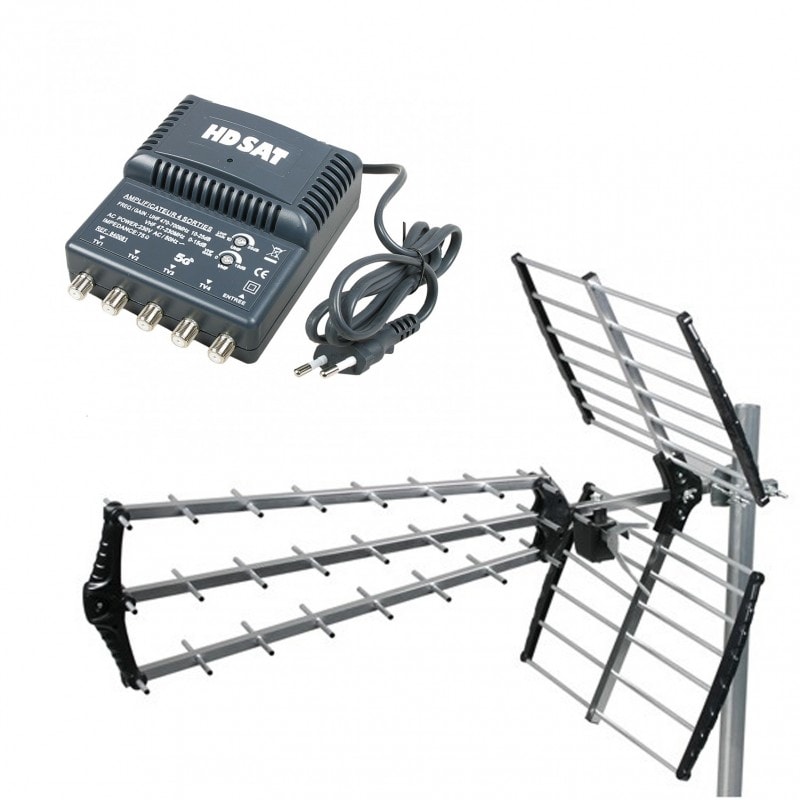Antenne Tnt Trinappe Gain 18db + Amplificateur Tnt 4 Sorties Usage Non Intensif Hdsat