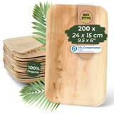 thumbnail of BIOZOYG 200 Stück Einweggeschirr 24x15cm, flach, Palmblatt-Teller rechteckig umweltfreundliche Einwegteller aus Palmenblättern, biologisch abbaubar
