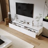 thumbnail of TV-Schrank 170x36x38cm mit LED Beleuchtung, Hochglanz TV Lowboard modern mit Glasregalen und Schubladen, Wohnzimmermöbel Weiß Holz