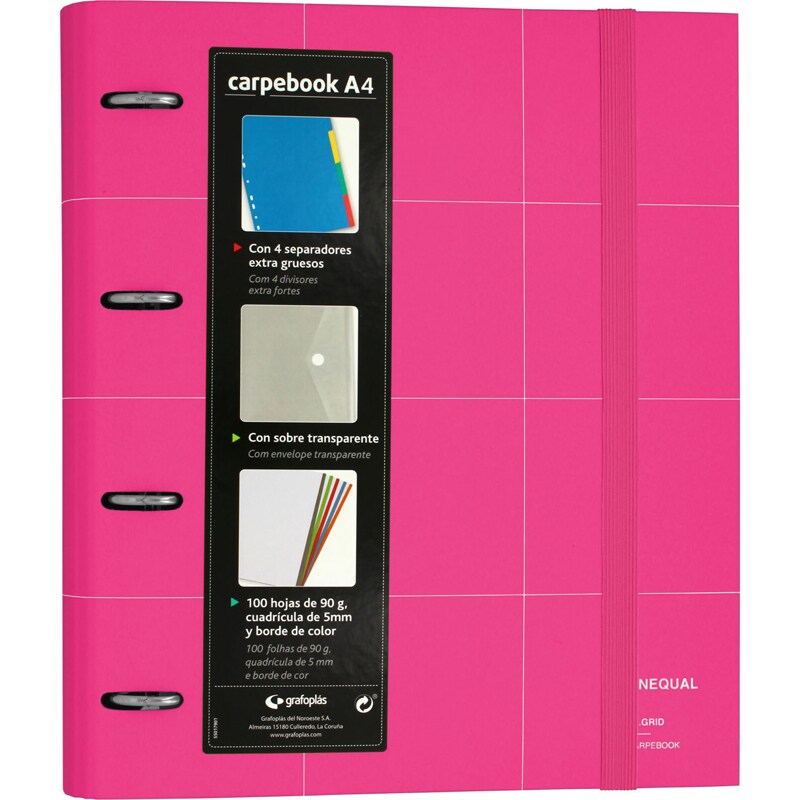 Pasta con aneis CarpeBook A4 Forrado Unequal Grid fucsia