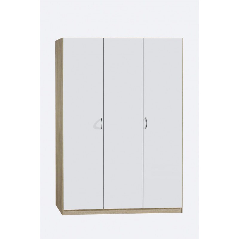 Matelpro - Armoire d'angle contemporaine Noa - Moderne & Design -Blanc/chêne - Une penderie - 8 étagères -Types de portes: Battantes