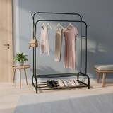 thumbnail of Relaxdays Kleiderständer, HxBxT: 155 x 110 x 55 cm, 2 Ablagen & 2 Kleiderstangen, 4 Haken, Doppelgarderobe, schwarz