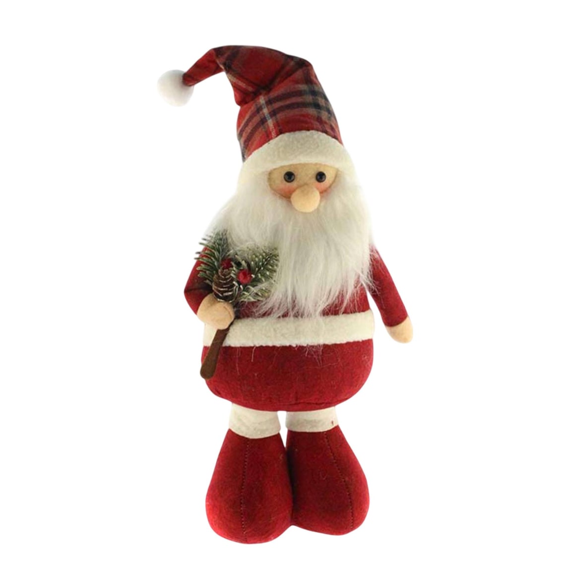 WellHome - Figura decorativa de Pai Natal em pé com desenho de guingão vermelho H.46cm