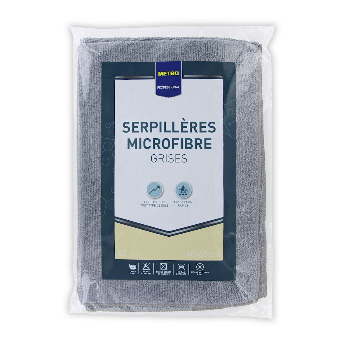 METRO PROFESSIONAL Serpillère microfibre grise 40 x 60 cm x 2