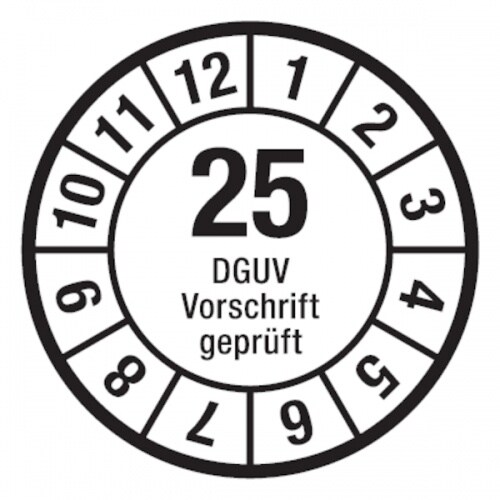 Jahresprüfplaketten ab 26, DGUV Vorschrift geprüft, Jahresfarben, Ø 35mm - Bogen = 10 Plaketten - 35 mm Dokumentenfolie selbstklebend