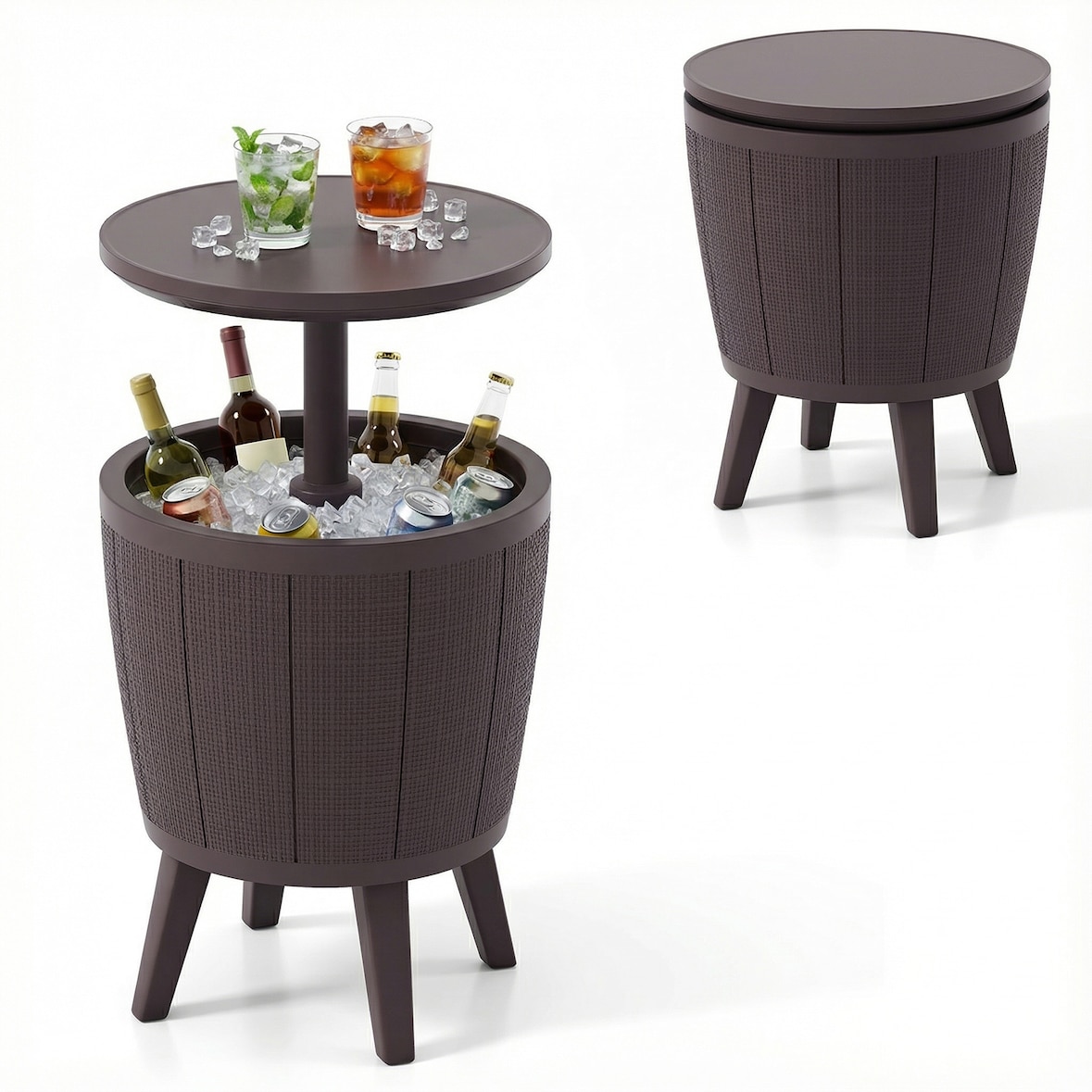 COSTWAY Tavolo refrigerante 38L, resistente esterni, tavolino per giardino e feste (Marrone)