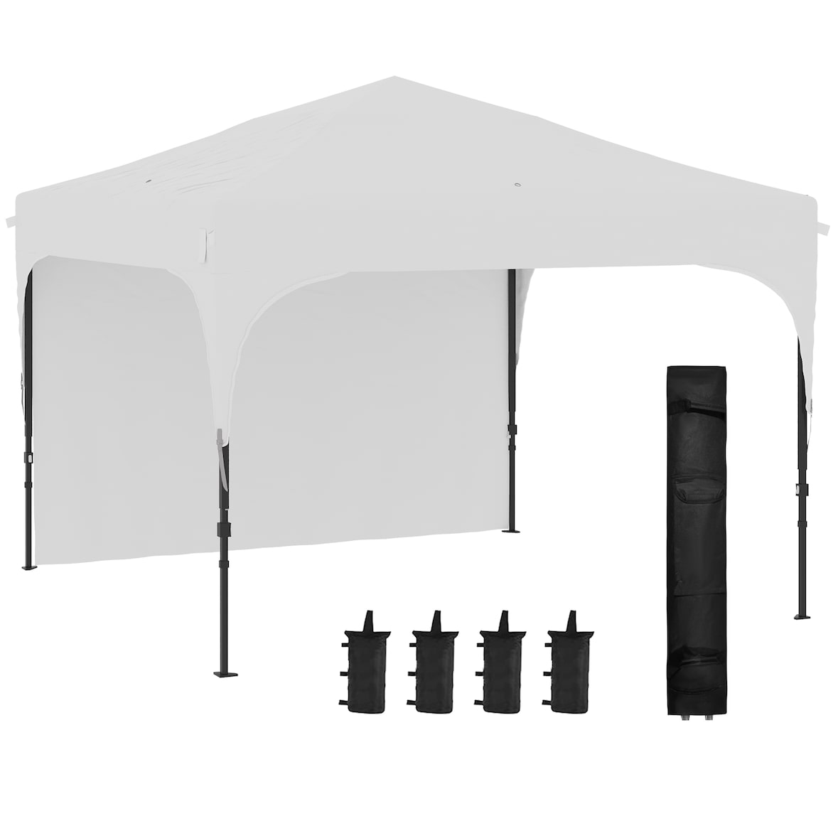 Carpa plegable 3x3 m cenador de jardín con altura ajustable 1 pared lateral impermeable 4 bolsas de arena y bolsa de transporte blanco