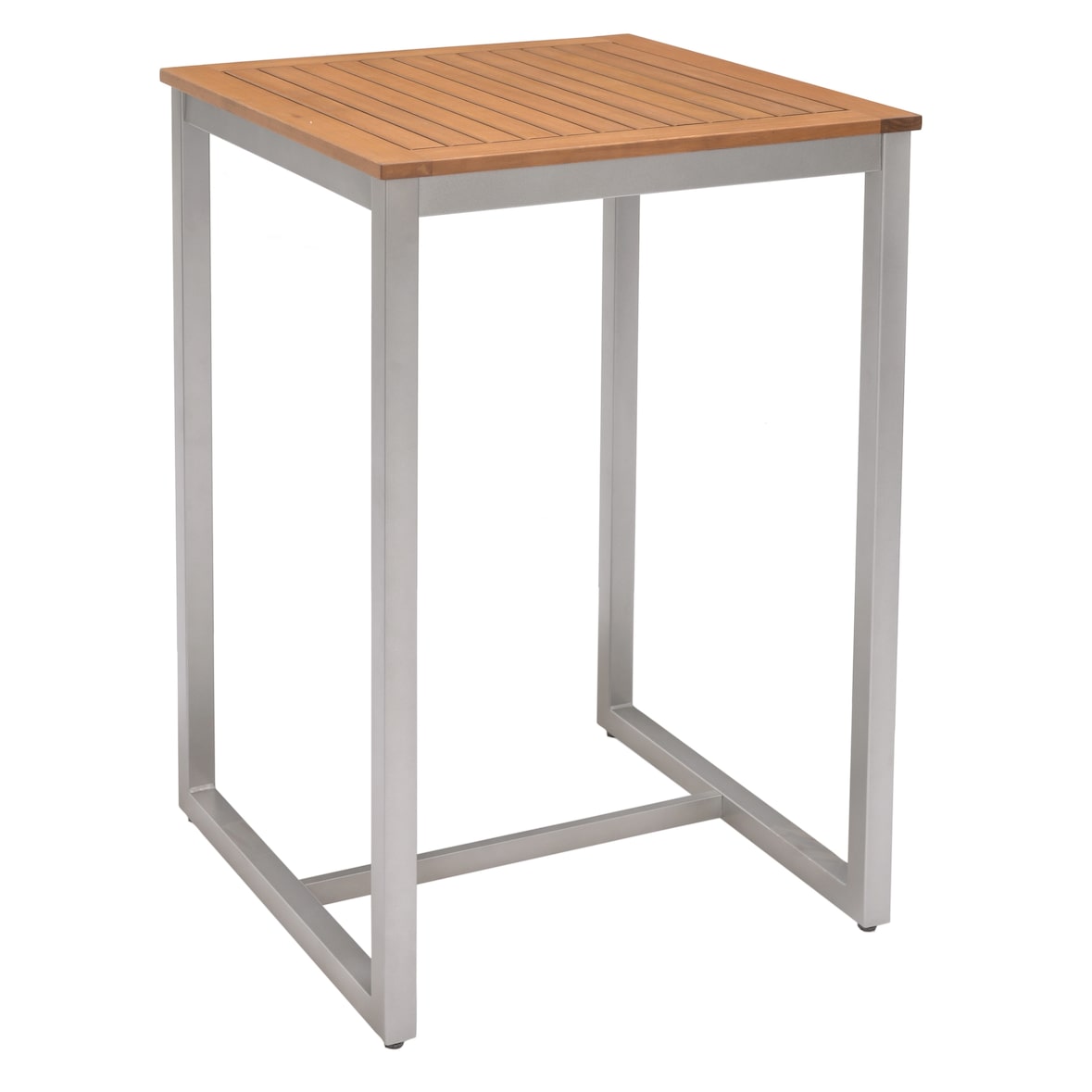 METRO PROFESSIONAL Tavolo da bar alto Lynx, alluminio/eucalipto, 70 x 70 cm, quadrato, argento