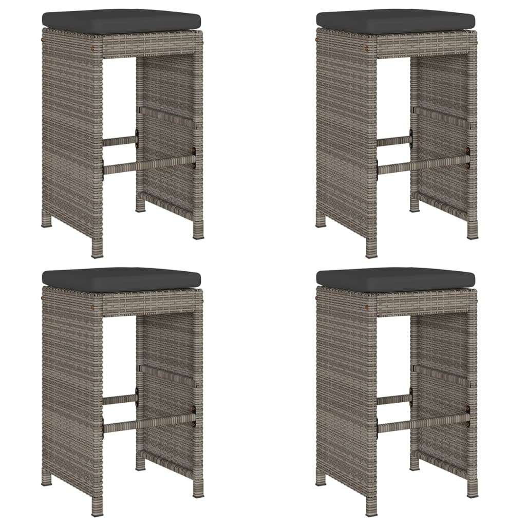 vidaXL Garten-Barhocker mit Kissen 4 Stk. Grau Poly Rattan
