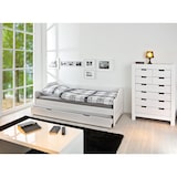 thumbnail of Möbilia Bett mit 1 Schublade| 90 x 200 cm | Kiefer-Holz weiß | B 209 x T 97 x H 66 cm | 19020028 | Serie BETT
