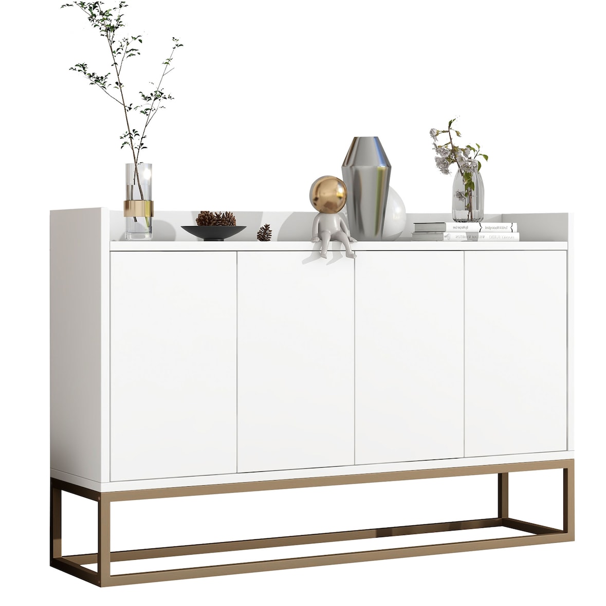 Merax Modernes Sideboard im minimalistischen Stil 4-türiger griffloser Buffetschrank für Esszimmer, Wohnzimmer, Küche weiß