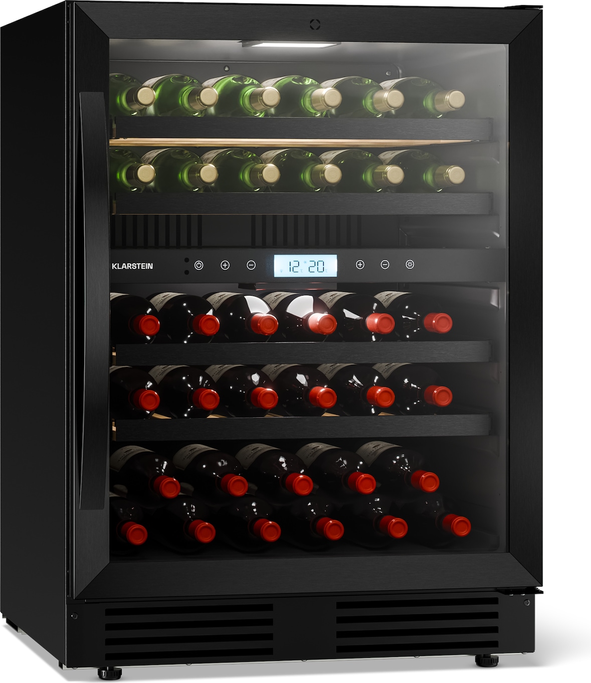 Klarstein VeroSteel Unterbau-Weinkühlschrank | 2 Kühlzonen | 129 Liter | 43 Flaschen | 60 cm Schwarz