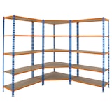 thumbnail of Confezione scaffalature angolari Maderclick Corner 5 ripiani + 2 Maderclick 5 ripiani. Colore blu/arancio/legno 1800x1800x300 mm
