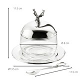 thumbnail of Marmeladenglas Hirsch mit Untersetzer und Löffel, edel versilbert, Höhe 11 cm, ø 14 cm, ø Glas 10 cm