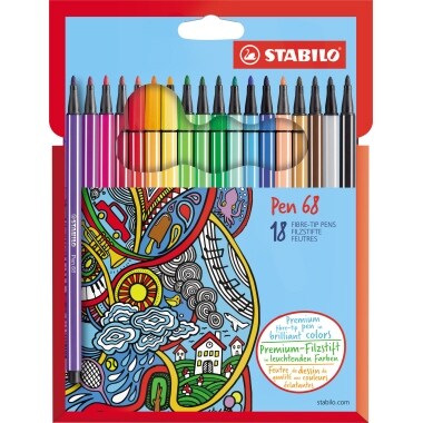 STABILO Pochette de 18 feutres de dessin Pen 68 pointe moyenne