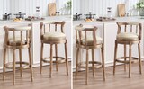 thumbnail of Barhocker drehbar aus Echtleder und Holz Weiß 55x96x55 cm mit Rückenlehne 360 Grad Drehfunktion, gepolsterter Sitz, stabile Beine