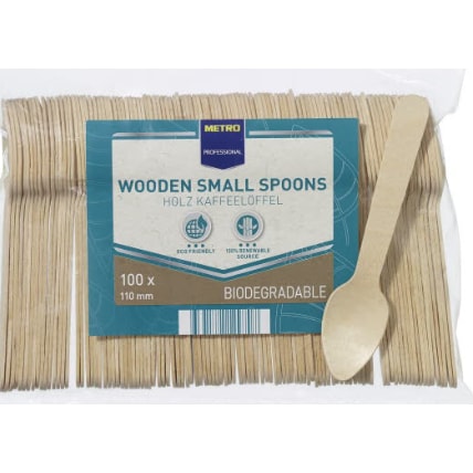 METRO Professional Cuillère à café jetables, bois, biodégradables, 11 cm, 100 pièces