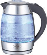 thumbnail of Adler AD1246 Hervidor Agua Eléctrico, 1,8 L, sin BPA, Resistencia Oculta, Inalámbrico, Apagado Automático, Transparente, 2200W