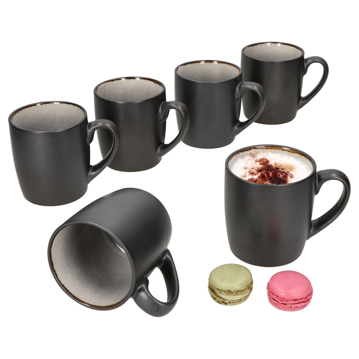 6x Reactive Glaze Dark Cement Kaffeebecher 250ml Grau Teetassen Kupfer Kakao Mug