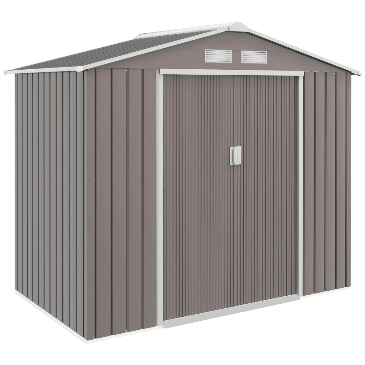 Outsunny caseta de jardín 213x130x185 cm cobertizo metálico de exterior para almacenamiento de herramientas con 2 puertas correderas y 4 ventanas gris