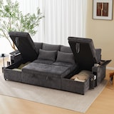 thumbnail of Schlafsofa U-Form mit Stauraum, Getränkehaltern und Kissen – Umwandelbares Sofa 272x131x86 – Modernes Design in Grau