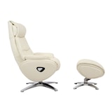 thumbnail of Relaxsessel mit Hocker HWC-K98, Fernsehsessel Sessel, Liegefunktion drehbar, Metall Echtleder/Kunstleder ~ creme-weiß