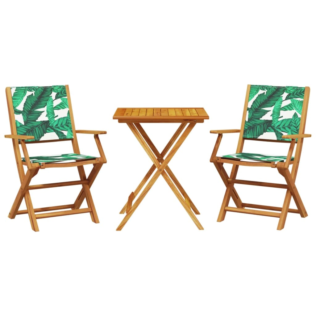 vidaXL 3-tlg. Bistro-Set Blattmuster Stoff und Massivholz
