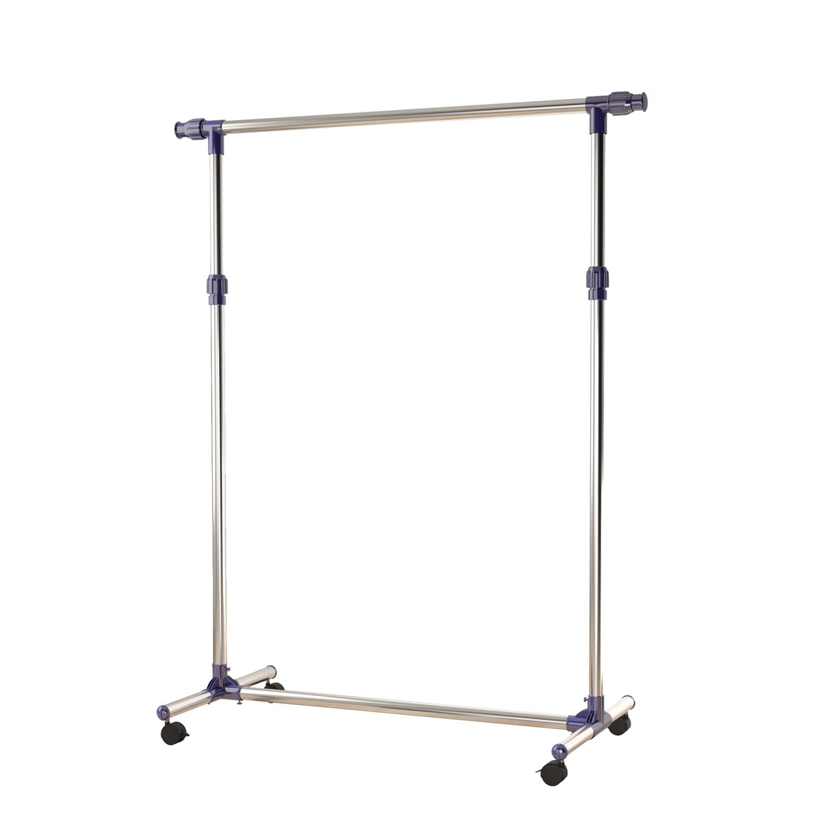 HOMCOM Charriot com Altura Ajustável Cabideiro com Rodas para Roupas Aço Inoxidável 86-160x45x95-170cm Prata e Preto