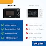 thumbnail of Exquisit Mikrowelle 20L, 1000 Watt Grill, 700 Watt, 25,5cm Drehteller, 5 Leistungsstufen, Timer, Auftaufunktion, 2 Drehregler, MW 802G schwarz