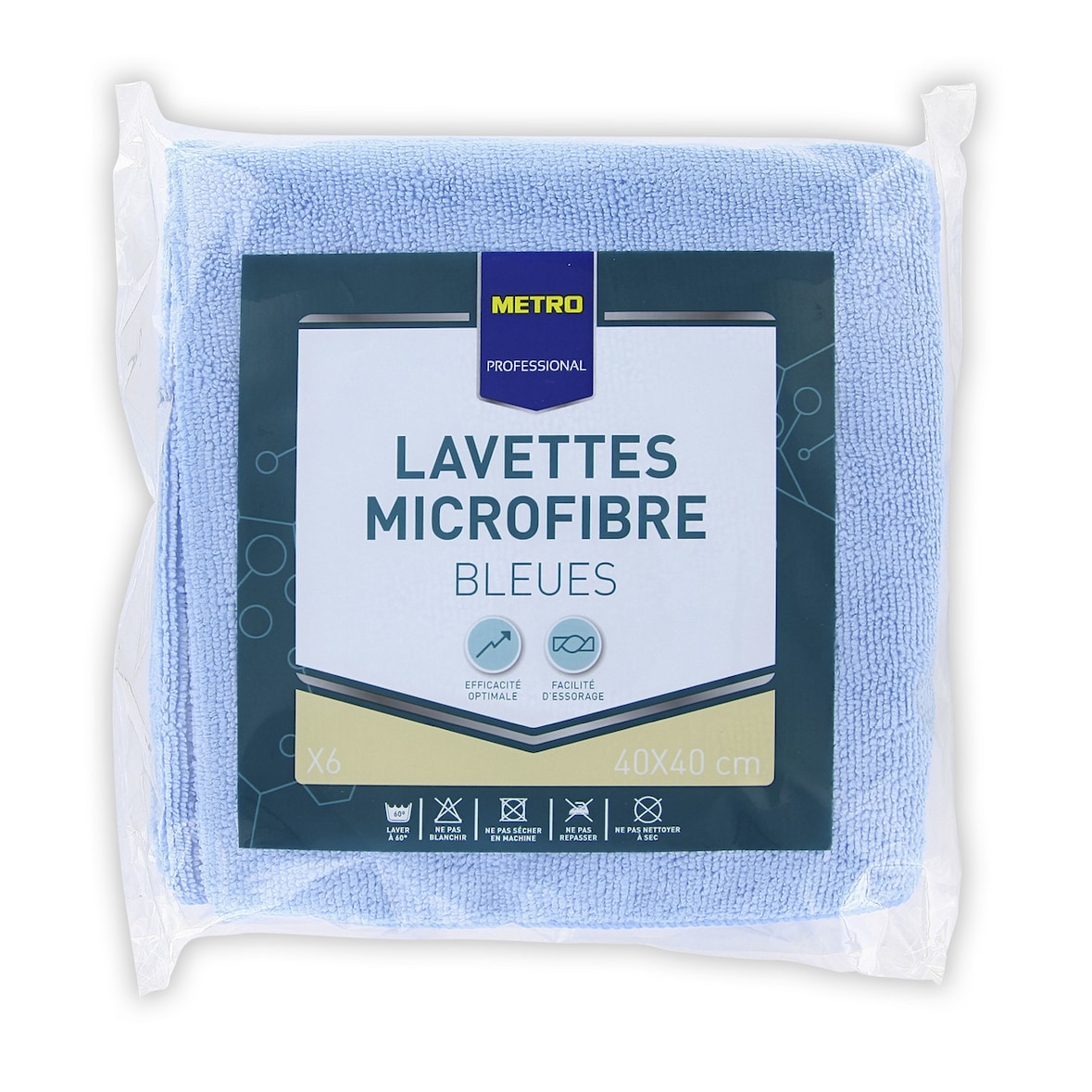 METRO PROFESSIONAL Lavette microfibre bleue 40 x 40 cm x 6