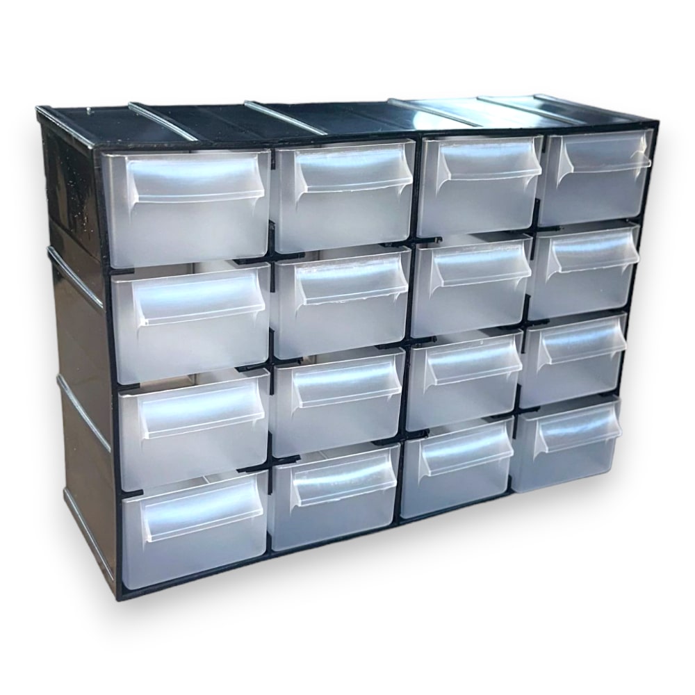 Unidad de almacenamiento en plástico L 221 x P 85 x H 156 mm con 16 cajones transparentes