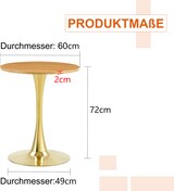 thumbnail of Runder Esstisch aus MDF und Metall in Holzoptik/Gold, 72 cm hoch, mit Mittelsäule und rutschfester Basis