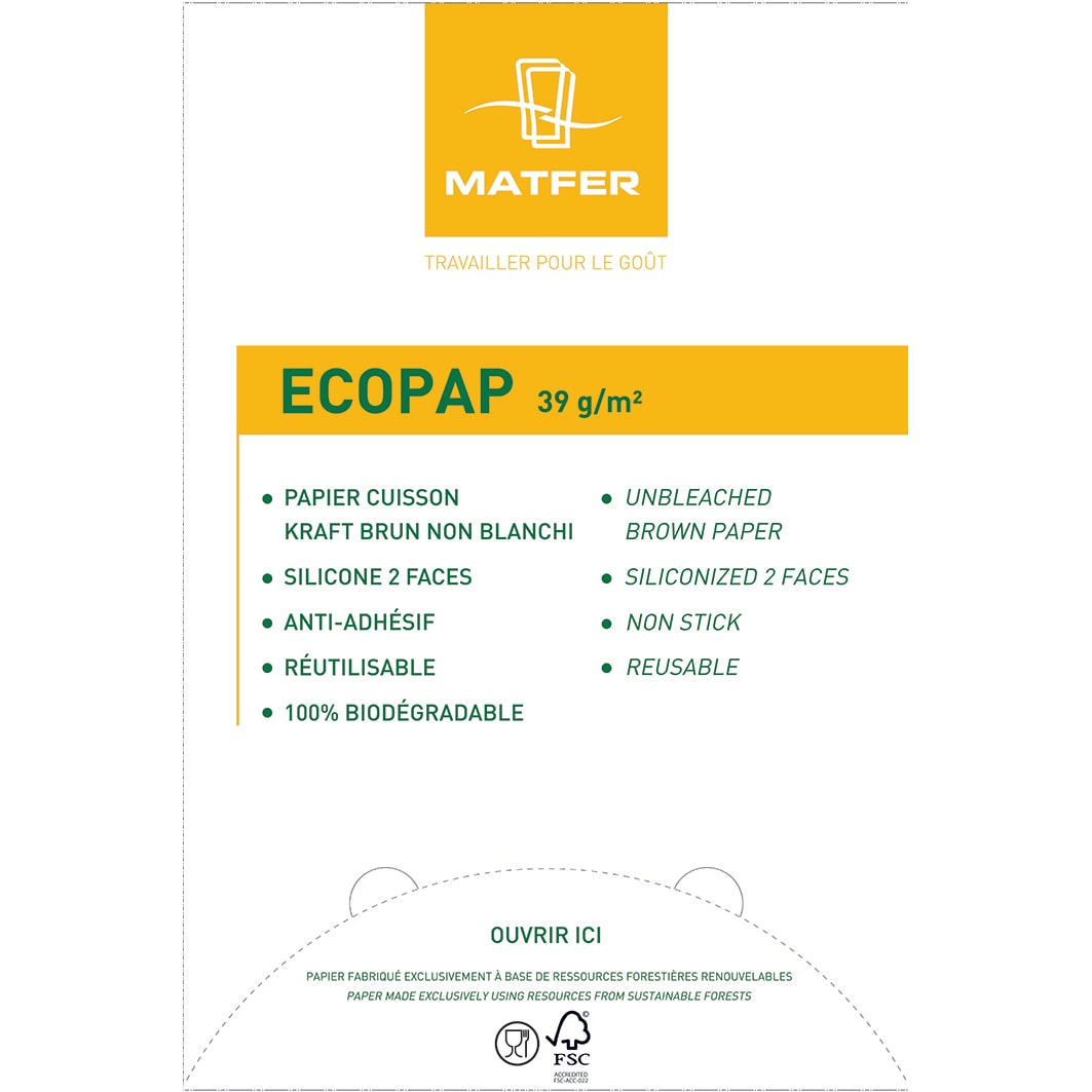 ECOPAP Papier cuisson siliconé brun 57.5 x 37.5 cm x 500 Matfer - 320233