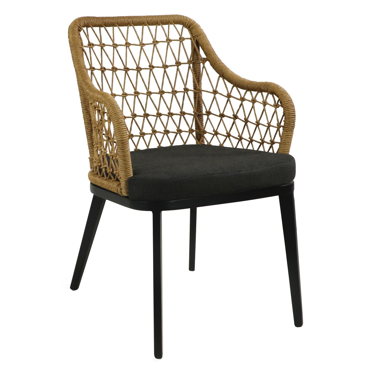 Milan fauteuil alu noir/wicker paille