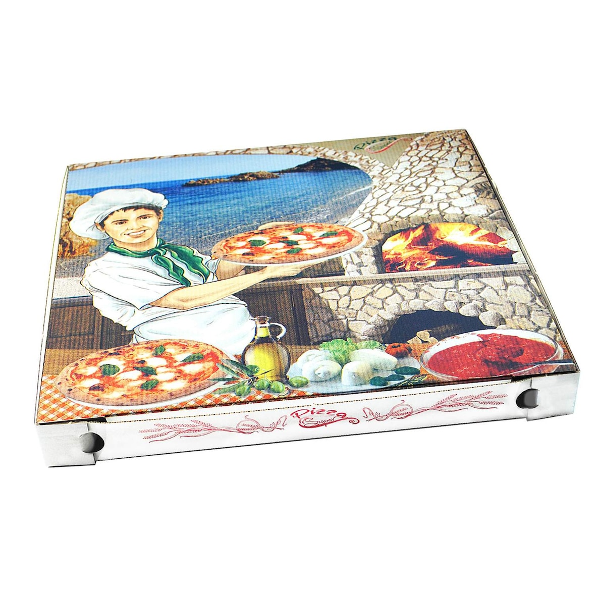 100x Pizzakarton aus Mikrowellpappe mit neutralem Motiv 40 x 40 x 4 cm