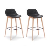 thumbnail of Set di 2 sgabelli da bar neri in stile scandinavo con gambe in legno naturale - Altezza 66 cm