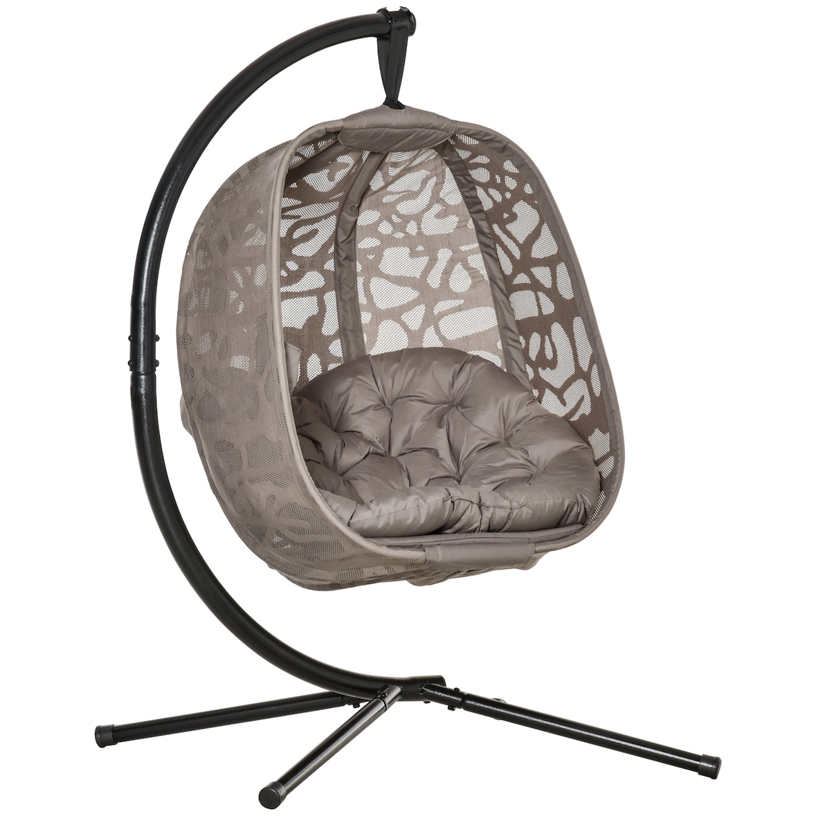 Outsunny Poltrona Suspensa com Suporte de Aço Poltrona Suspensa com Cesto Dobrável e Almofadas para Interior e Exterior 126x96x172cm Cor Areia