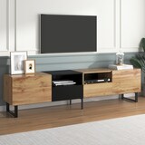 thumbnail of Merax Moderner TV-Ständer mit schwarzem und holzfarbenem Design – geräumiger Stauraum, robuste Konstruktion