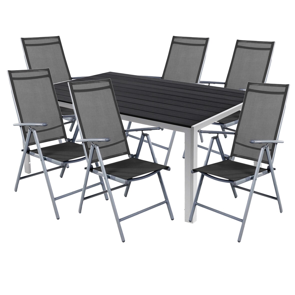 7tlg Gartenmöbel Set Alu Non-Wood 180x90x74cm + 6 Hochlehner Textilen