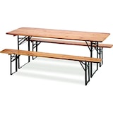 thumbnail of Garden Friend Set de bière rectangulaire pliable 200x80 structure en fer plateau en bois set composé d'une table et de 2 bancs vert/bois naturel