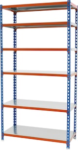 thumbnail of SimonRack Estantería Metálica, 2500x800x300 mm, 6 Alturas, Bandeja Metal, 180 kg de Punto Flexión, Azul/Naranja/Galva - Simonclick