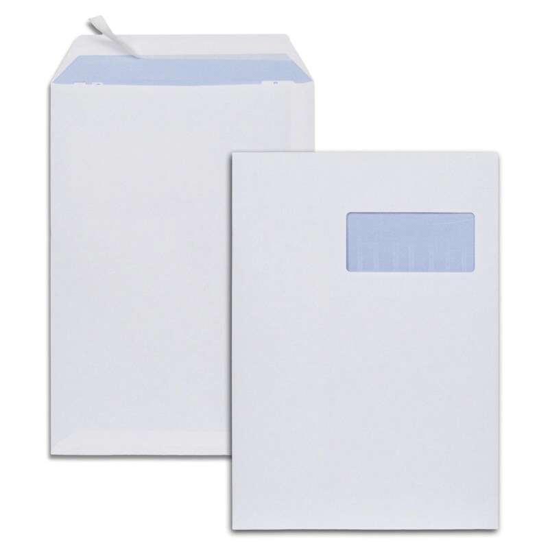 Boîte de 250 pochettes Everyday blanches 229x324/C4, 90 g/m², avec fenêtre 110x50 à 20/52, adhésives avec bande