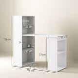 thumbnail of Schreibtisch mit Regal 120x55x120 cm Weiß, kompakter Arbeitstisch mit 4 Ablagen und offenen Fächern, große Arbeitsfläche fürs Homeoffice