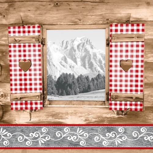 Mank Serviette Airlaid Almblick, 40x40 cm, 50 Stück - Fenster Kuh Berge