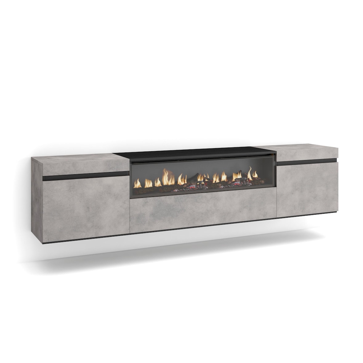 TV-Meubel, Lowboard, Woonkamer, Eetkamer, 200x35x45cm, Voor tv's tot 80", Elektrische haard, Hangend, Moderne stijl, Cement _ 51_23